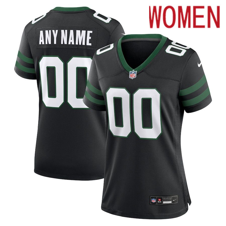 Women New York Jets Nike Legacy Black Alternate Custom Game NFL Jersey->women nfl jersey->Women Jersey